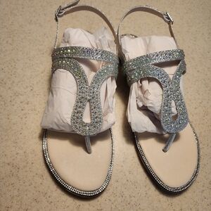 Diva Silver Crystal Embellished T-Strap Sandals